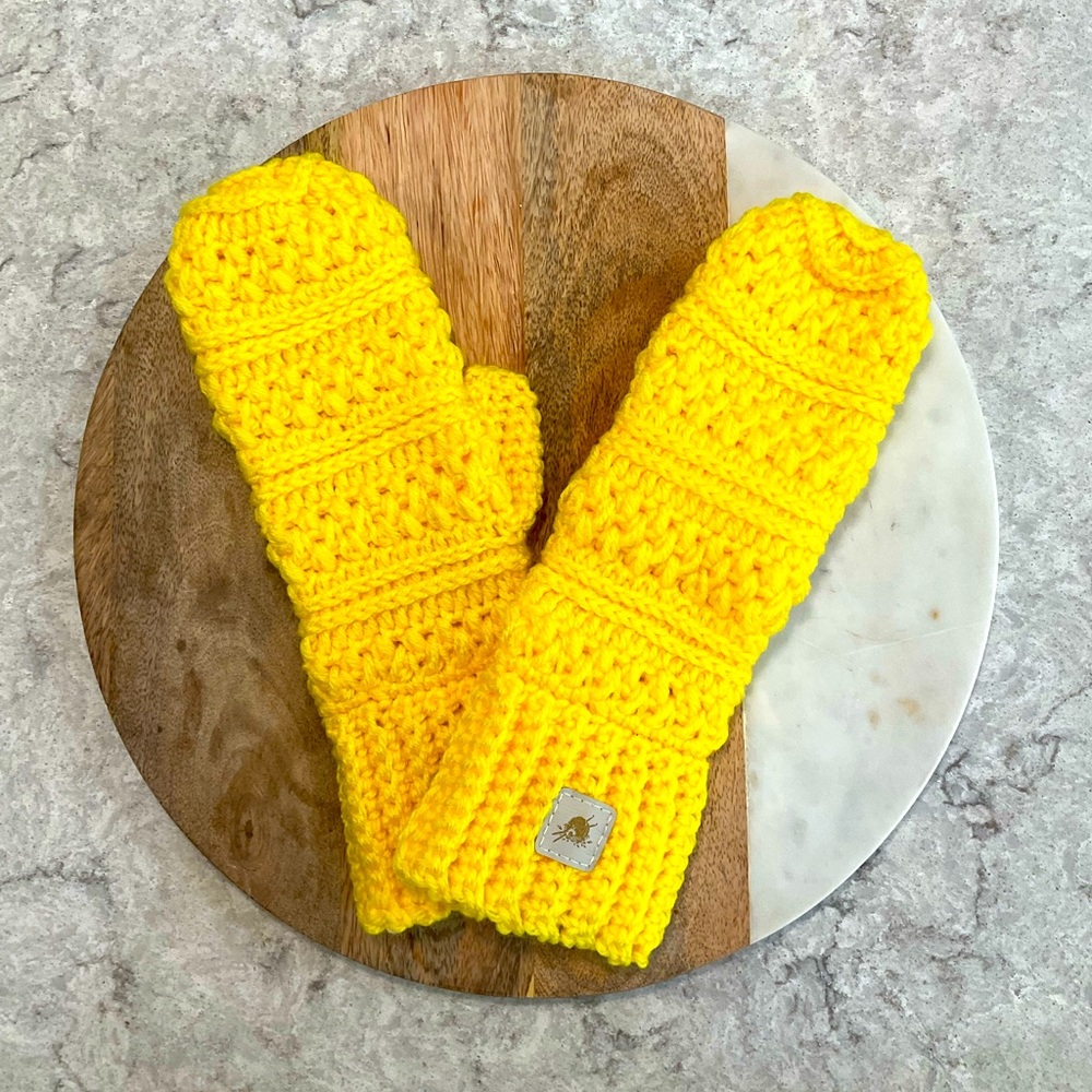 Sunshine Yellow Handmade Crochet Mitts Adult Size